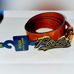 BNWT! Polo name plate script leather belt